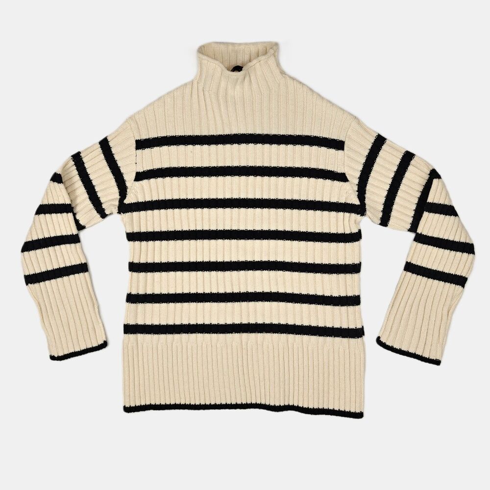Zara Women’s Striped Mock Neck Rib Knit Sweater Size S Minimalist Preppy